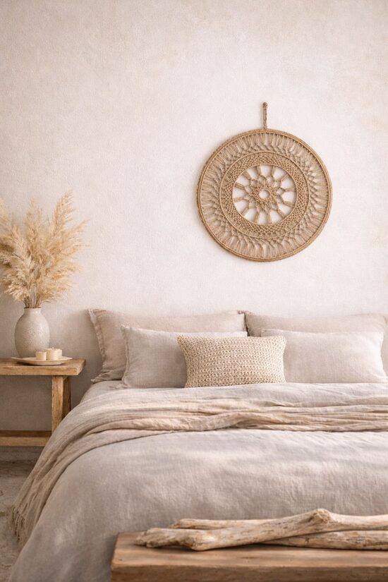 Mezglots sienas dekors - mandala, 43 cm - 63 cm, brūna džuta, #4